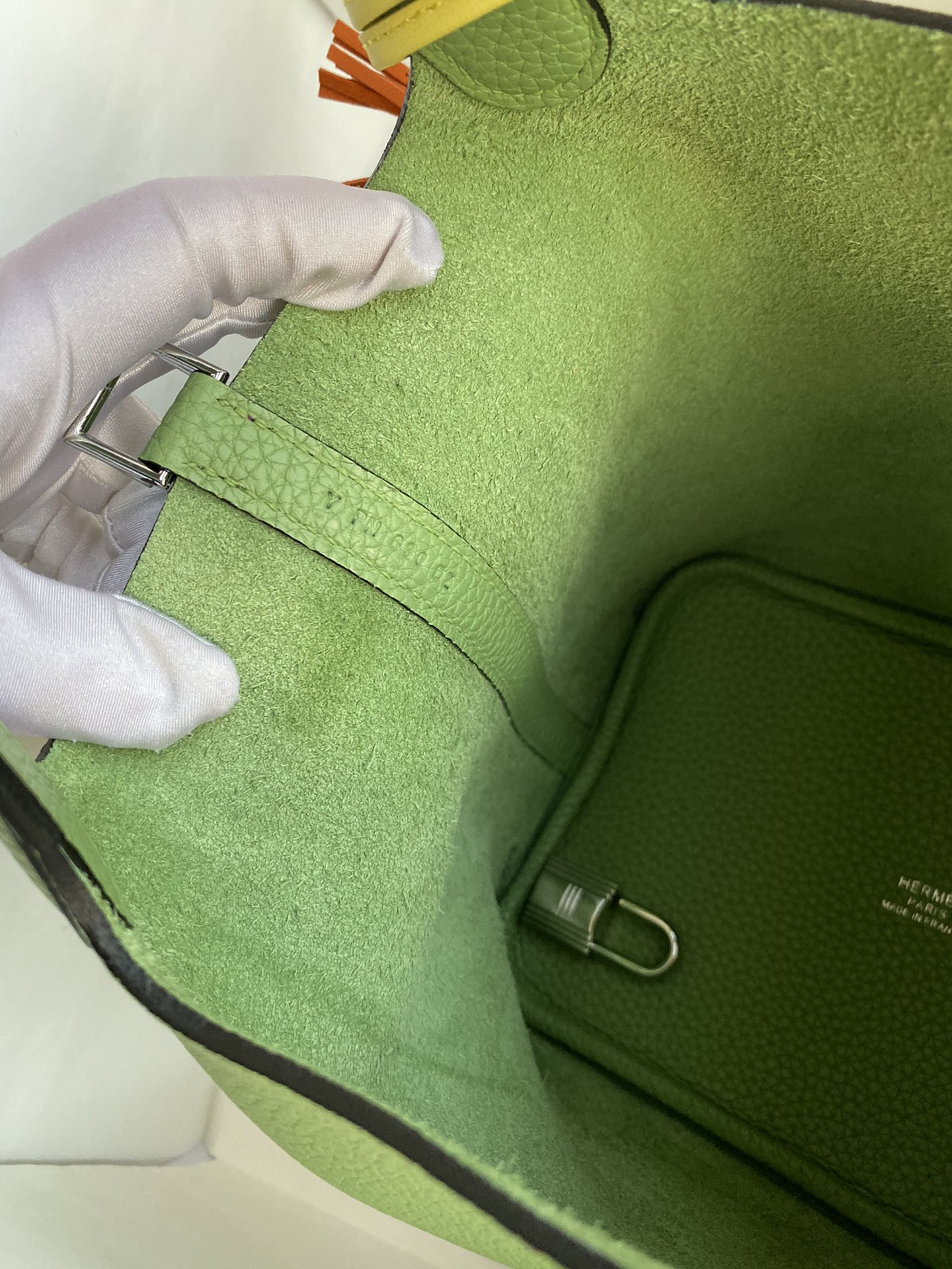 에르메스 피코탄 락18 그린 은장 소가죽